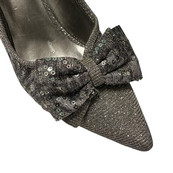 J.Renee Henretta Silver Sequin Bow Glitter Pointed Heels Size 9.5 Formal Wedding - Picture 6 of 15